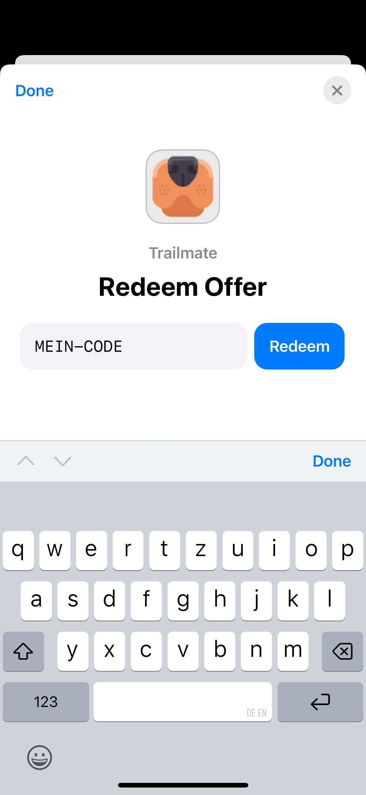 Code einlösen - Schritt 2